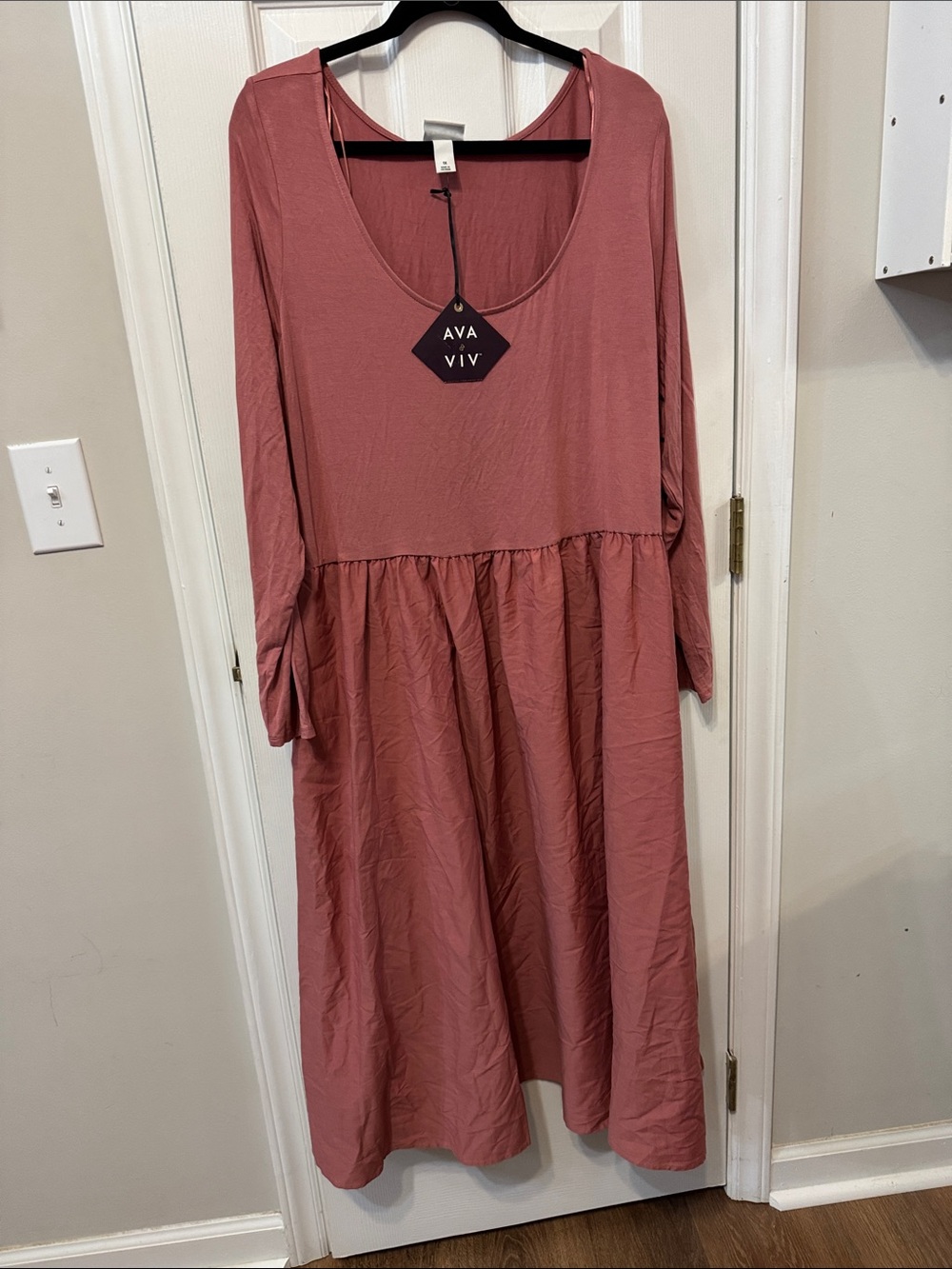Ava & Viv Dusty Rose Long Sleeve Scoop-Neck Midi Dress